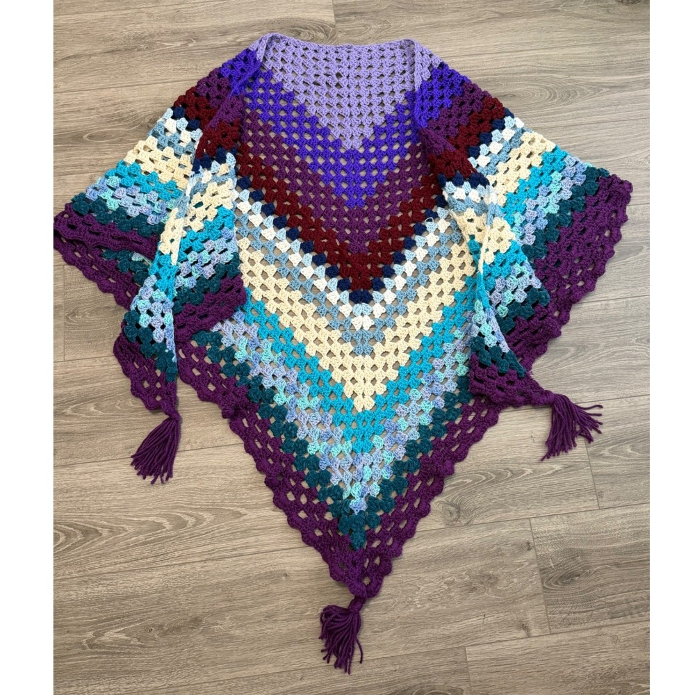 Granny Crochet Shawl Wrap‎ Boho Hippie Festival Concert Cottagecore - Picture 2 of 2